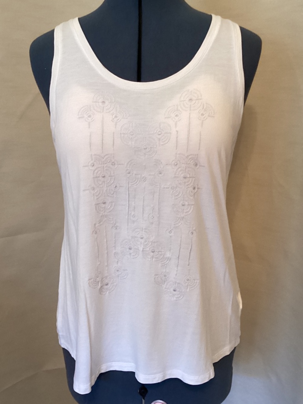 Women's Cream Embroidered Tank Top